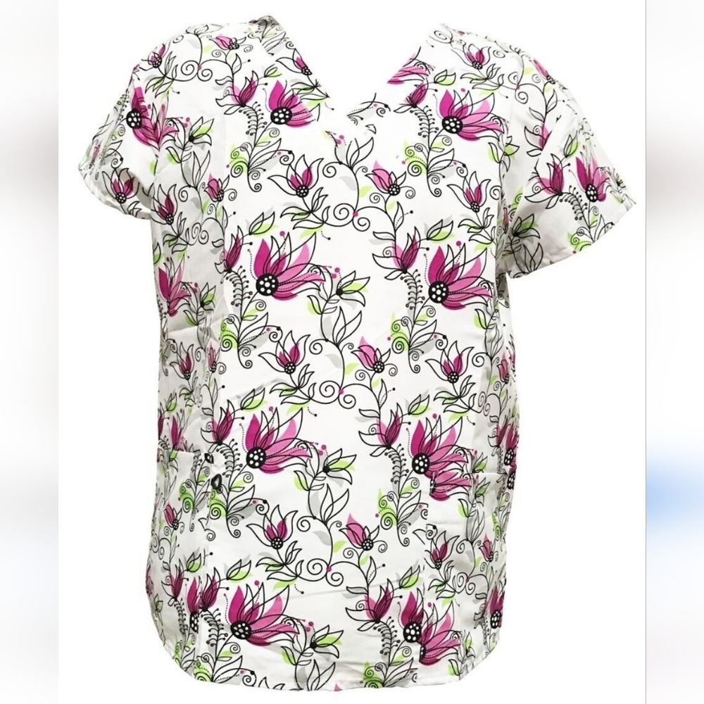 Bannock Court Scrub Top Small Medical Nurse Floral Printed Flower Scrubs Uniform